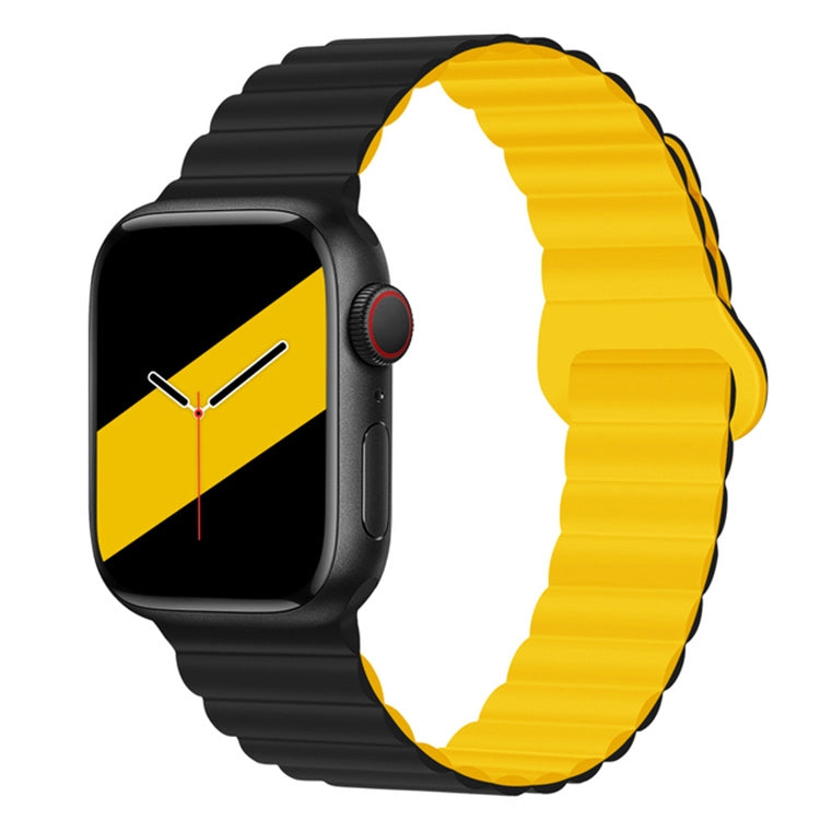 Reverse Buckle Magnetic Silicone Watch Band For Apple Watch Ultra 49mm&Watch Ultra 2 49mm / Series 9&8&7 45mm / SE 3&SE 2&6&SE&5&4 44mm / 3&2&1 42mm(Black Yellow) by buy2fix