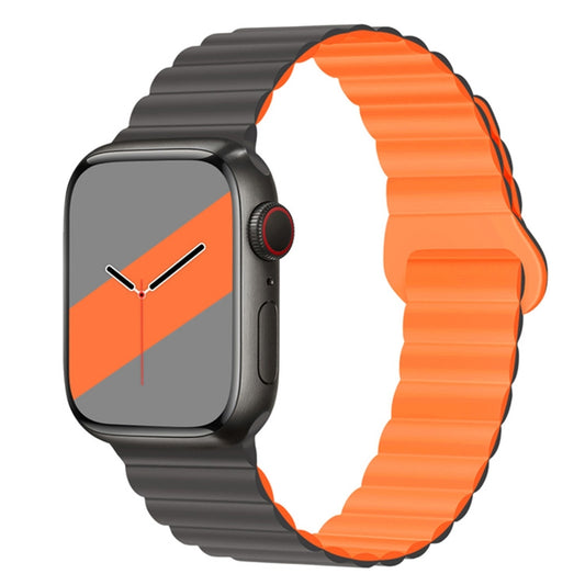 Reverse Buckle Magnetic Silicone Watch Band For Apple Watch Ultra 49mm&Watch Ultra 2 49mm / Series 9&8&7 45mm / SE 3&SE 2&6&SE&5&4 44mm / 3&2&1 42mm(Grey Orange) by buy2fix