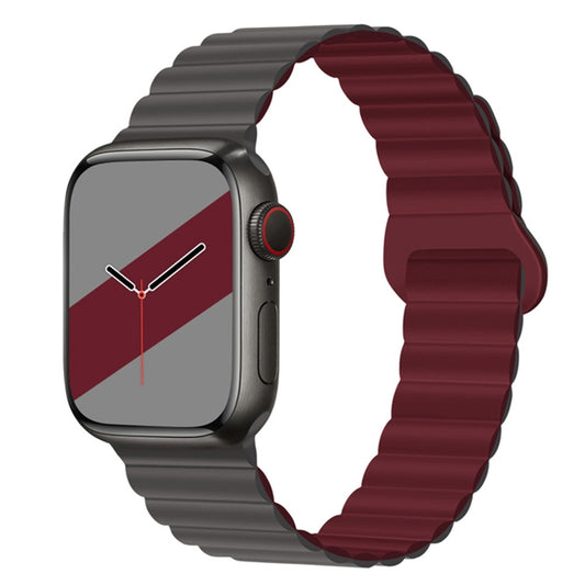 Reverse Buckle Magnetic Silicone Watch Band For Apple Watch Ultra 49mm&Watch Ultra 2 49mm / Series 9&8&7 45mm / SE 3&SE 2&6&SE&5&4 44mm / 3&2&1 42mm(Grey Wine Red) by buy2fix