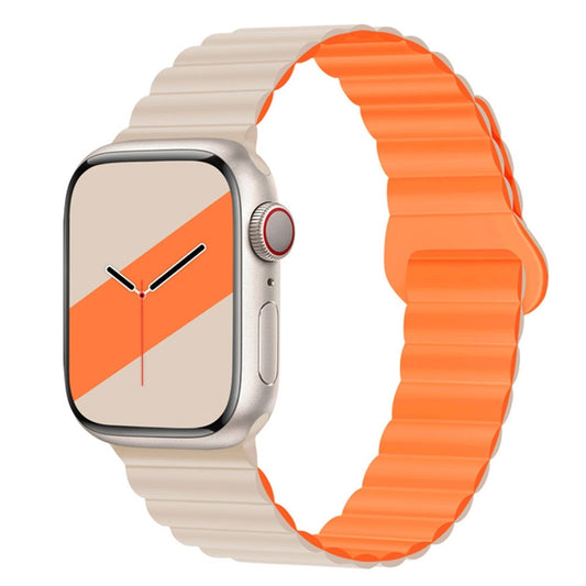 Reverse Buckle Magnetic Silicone Watch Band For Apple Watch Ultra 49mm&Watch Ultra 2 49mm / Series 9&8&7 45mm / SE 3&SE 2&6&SE&5&4 44mm / 3&2&1 42mm(White Orange) by buy2fix