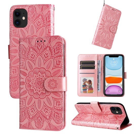 For iPhone 11 Embossed Sunflower Leather Phone Case (Pink) - iPhone 11 Cases by buy2fix | Online Shopping UK | buy2fix