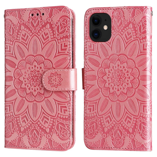 For iPhone 11 Embossed Sunflower Leather Phone Case (Pink) - iPhone 11 Cases by buy2fix | Online Shopping UK | buy2fix