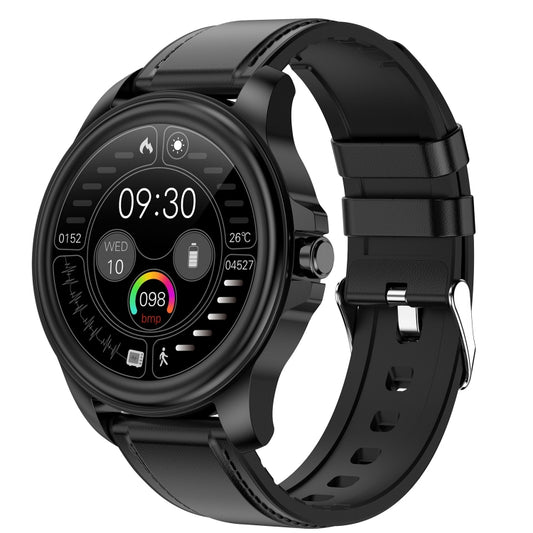 E89 1.32 Inch Screen Leather Strap Smart Health Watch Supports ECG Function, AI Medical Diagnosis, Body Temperature Monitoring(Black) by buy2fix