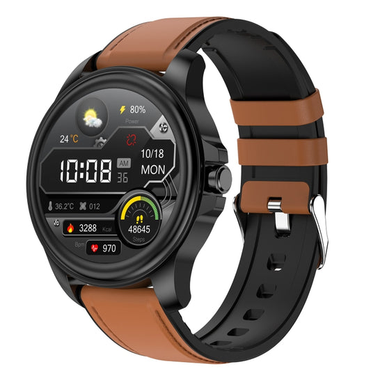 E89 1.32 Inch Screen Leather Strap Smart Health Watch Supports ECG Function, AI Medical Diagnosis, Body Temperature Monitoring(Brown) by buy2fix