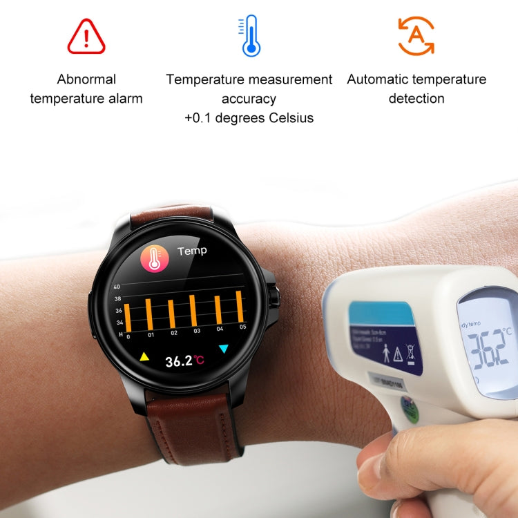 E89 1.32 Inch Screen Leather Strap Smart Health Watch Supports ECG Function, AI Medical Diagnosis, Body Temperature Monitoring(Black) by buy2fix