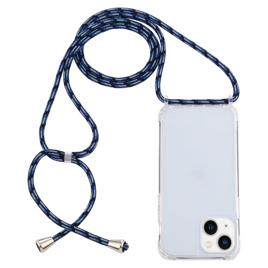 For iPhone 14 Transparent Acrylic Airbag Shockproof Phone Protective Case with Lanyard (Gradient Blue)