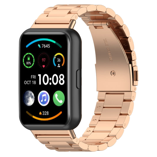 For Huawei Watch Fit 2 Three-bead Metal Stainless Steel Watch Band(Rose Gold) - Watch Bands by buy2fix | Online Shopping UK | buy2fix