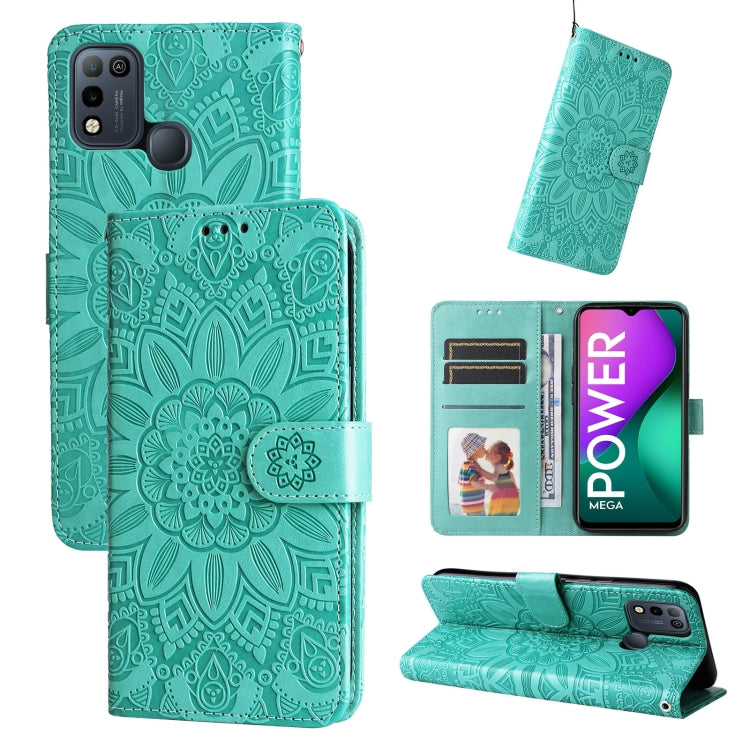 For Infinix Smart 5 Embossed Sunflower Leather Phone Case(Green) - Infinix Cases by buy2fix | Online Shopping UK | buy2fix