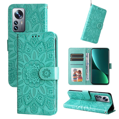 For Xiaomi 12 Pro Embossed Sunflower Leather Phone Case(Green) by buy2fix