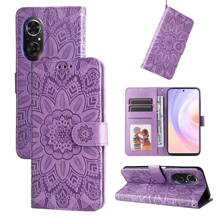 For Honor 50 SE / Huawei nova 9 SE Embossed Sunflower Leather Phone Case(Purple) by buy2fix