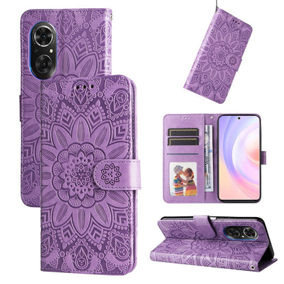 For Honor 50 SE / Huawei nova 9 SE Embossed Sunflower Leather Phone Case(Purple) by buy2fix