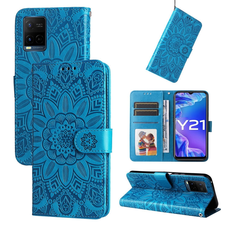 For vivo Y21 2021 / Y21s / Y33s  Embossed Sunflower Leather Phone Case(Blue) - vivo Cases by buy2fix | Online Shopping UK | buy2fix