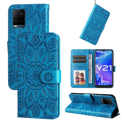 For vivo Y21 2021 / Y21s / Y33s  Embossed Sunflower Leather Phone Case(Blue) - vivo Cases by buy2fix | Online Shopping UK | buy2fix