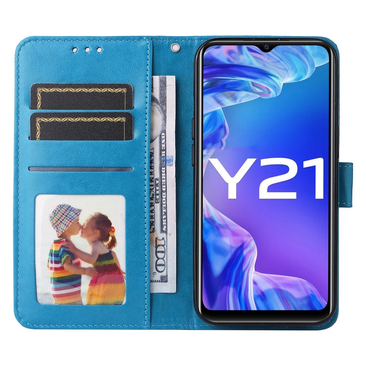 For vivo Y21 2021 / Y21s / Y33s  Embossed Sunflower Leather Phone Case(Blue) - vivo Cases by buy2fix | Online Shopping UK | buy2fix