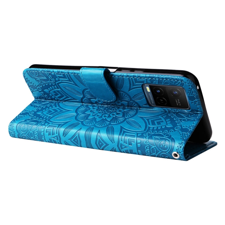 For vivo Y21 2021 / Y21s / Y33s  Embossed Sunflower Leather Phone Case(Blue) - vivo Cases by buy2fix | Online Shopping UK | buy2fix