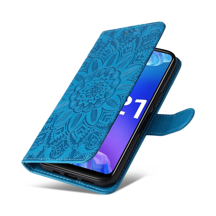 For vivo Y21 2021 / Y21s / Y33s  Embossed Sunflower Leather Phone Case(Blue) - vivo Cases by buy2fix | Online Shopping UK | buy2fix