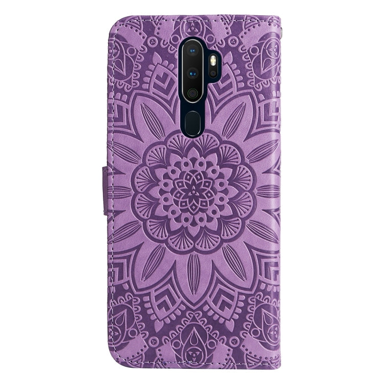 For OPPO A9 / A5 2020 Embossed Sunflower Leather Phone Case(Purple) by buy2fix