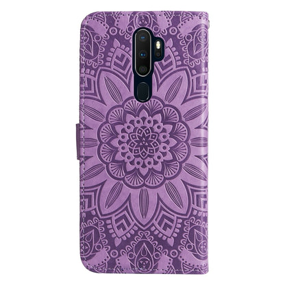 For OPPO A9 / A5 2020 Embossed Sunflower Leather Phone Case(Purple) by buy2fix