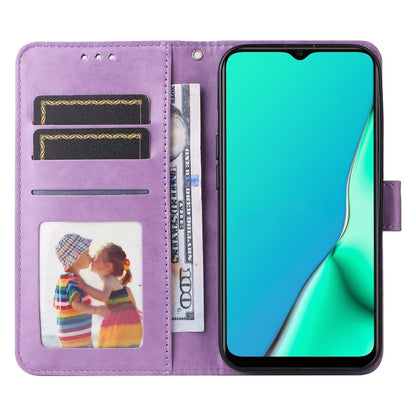 For OPPO A9 / A5 2020 Embossed Sunflower Leather Phone Case(Purple) by buy2fix