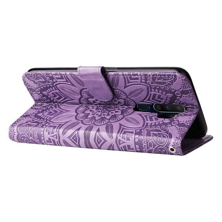 For OPPO A9 / A5 2020 Embossed Sunflower Leather Phone Case(Purple) by buy2fix