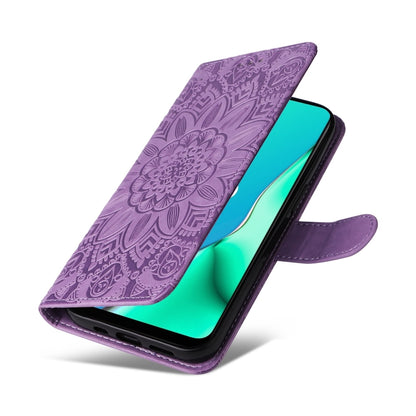 For OPPO A9 / A5 2020 Embossed Sunflower Leather Phone Case(Purple) by buy2fix