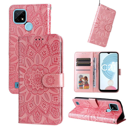 For OPPO Realme C21 / C21Y Embossed Sunflower Leather Phone Case(Rose Gold) - Realme Cases by buy2fix | Online Shopping UK | buy2fix