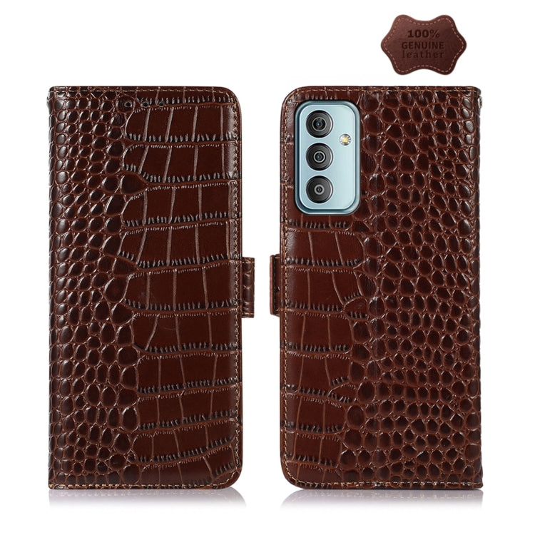 For Samsung Galaxy M13 4G Global Crocodile Top Layer Cowhide Leather Phone Case(Brown) by buy2fix