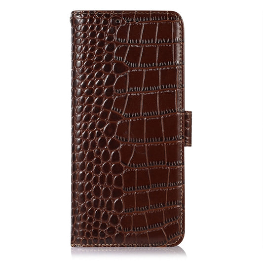 For Samsung Galaxy M13 4G Global Crocodile Top Layer Cowhide Leather Phone Case(Brown) by buy2fix