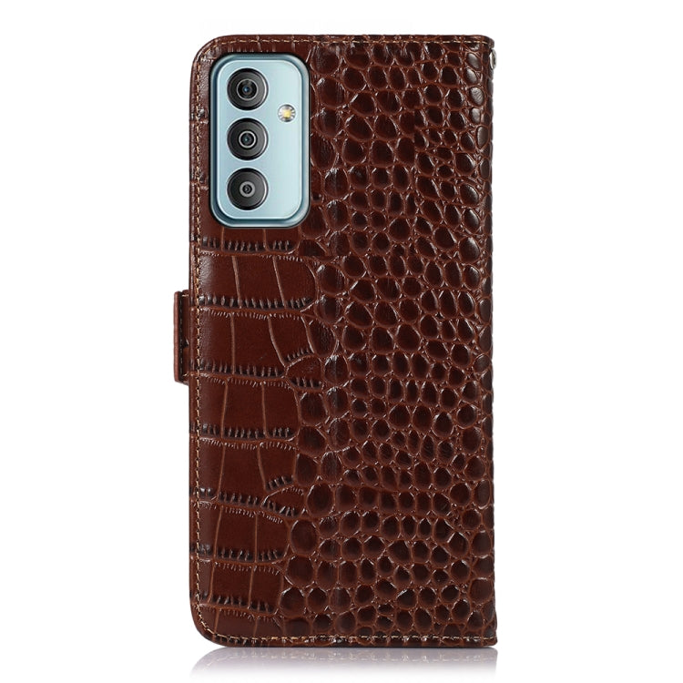 For Samsung Galaxy M13 4G Global Crocodile Top Layer Cowhide Leather Phone Case(Brown) by buy2fix