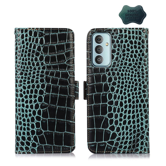 For Samsung Galaxy M13 4G Global Crocodile Top Layer Cowhide Leather Phone Case(Green) by buy2fix