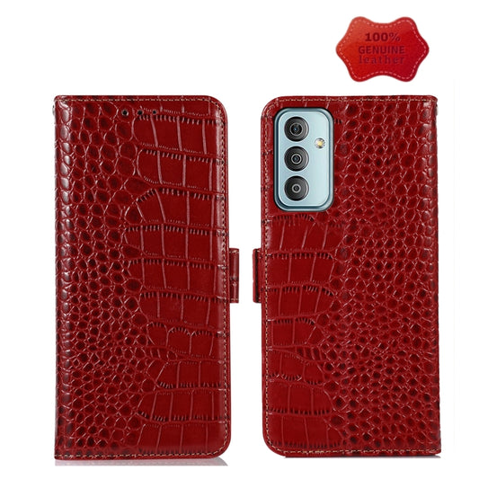 For Samsung Galaxy M13 4G Global Crocodile Top Layer Cowhide Leather Phone Case(Red) by buy2fix