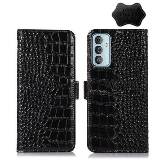 For Samsung Galaxy M13 4G Global Crocodile Top Layer Cowhide Leather Phone Case(Black) by buy2fix