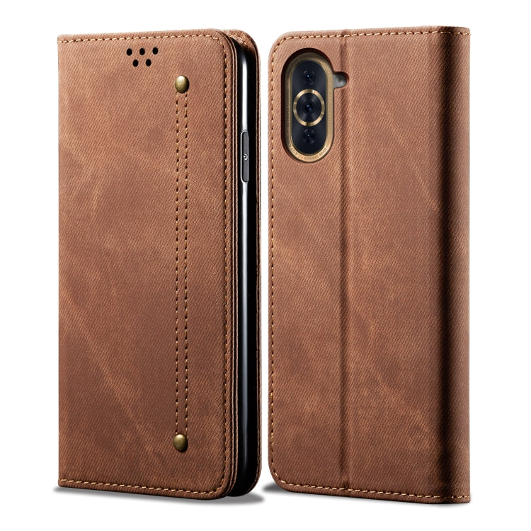 For Huawei Nova 10 4G Denim Texture Casual Style Horizontal Flip Leather Case(Brown) - Huawei Cases by buy2fix | Online Shopping UK | buy2fix