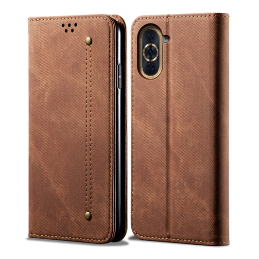 For Huawei Nova 10 4G Denim Texture Casual Style Horizontal Flip Leather Case(Brown) - Huawei Cases by buy2fix | Online Shopping UK | buy2fix