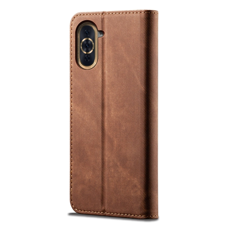 For Huawei Nova 10 4G Denim Texture Casual Style Horizontal Flip Leather Case(Brown) - Huawei Cases by buy2fix | Online Shopping UK | buy2fix