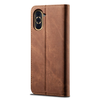 For Huawei Nova 10 4G Denim Texture Casual Style Horizontal Flip Leather Case(Brown) - Huawei Cases by buy2fix | Online Shopping UK | buy2fix
