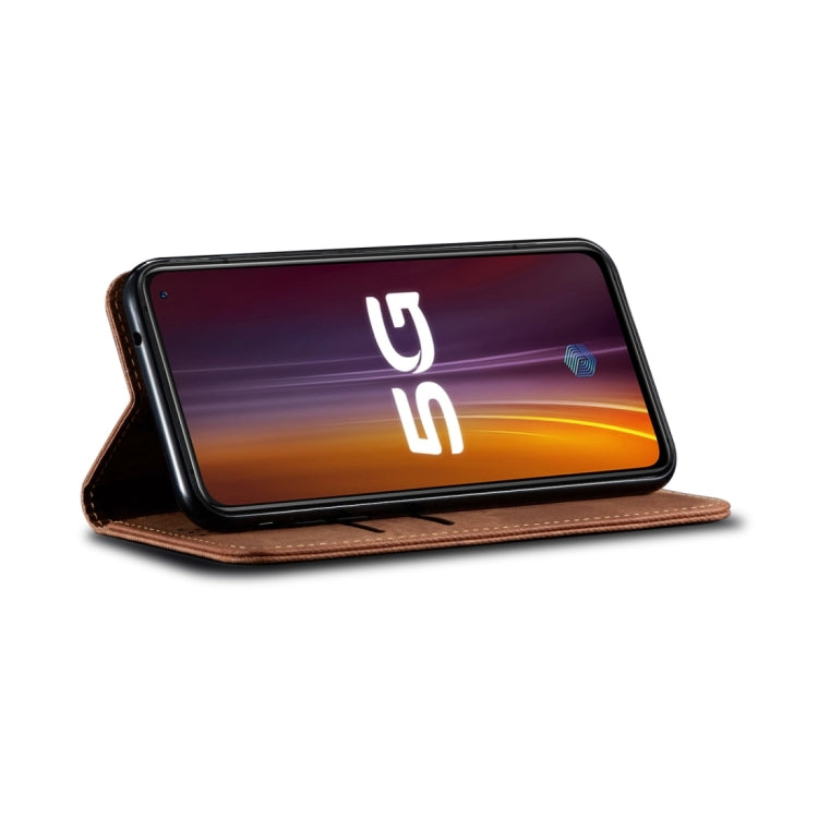 For Huawei Nova 10 4G Denim Texture Casual Style Horizontal Flip Leather Case(Brown) - Huawei Cases by buy2fix | Online Shopping UK | buy2fix