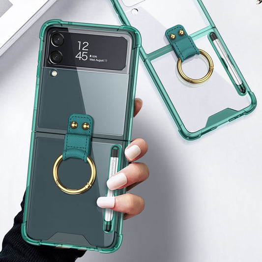 For Samsung Galaxy Z Flip4 GKK Airbag Protective Phone Case with Ring & Pen(Green) - Galaxy Z Flip4 5G Cases by GKK | Online Shopping UK | buy2fix