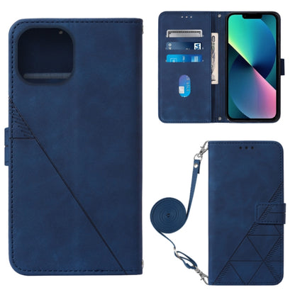 For iPhone 14 Crossbody 3D Embossed Flip Leather Phone Case (Blue) by buy2fix