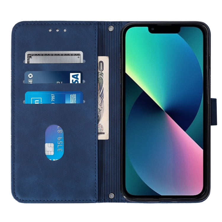 For iPhone 14 Crossbody 3D Embossed Flip Leather Phone Case (Blue) by buy2fix