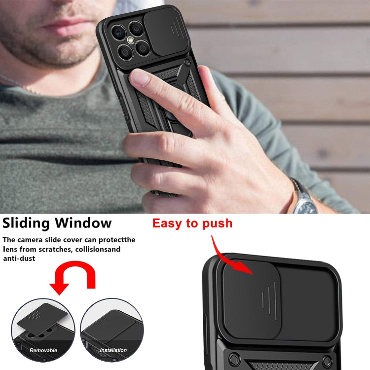 For Honor X8 Sliding Camera Design TPU + PC Phone Case(Black) - Honor Cases by buy2fix | Online Shopping UK | buy2fix