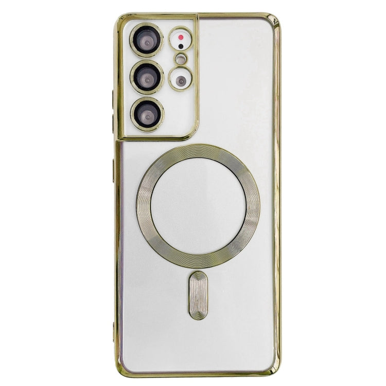 For Samsung Galaxy S22 Ultra 5G Electroplated Frame MagSafe Magnetic Phone Case(Gold) by buy2fix