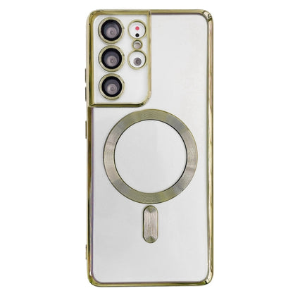 For Samsung Galaxy S22 Ultra 5G Electroplated Frame MagSafe Magnetic Phone Case(Gold) by buy2fix