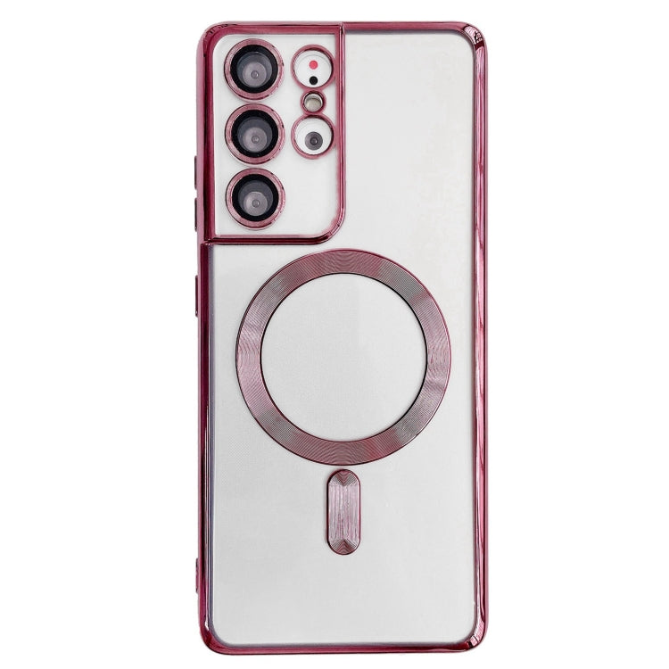 For Samsung Galaxy S22 Ultra 5G Electroplated Frame MagSafe Magnetic Phone Case(Dark Pink) by buy2fix