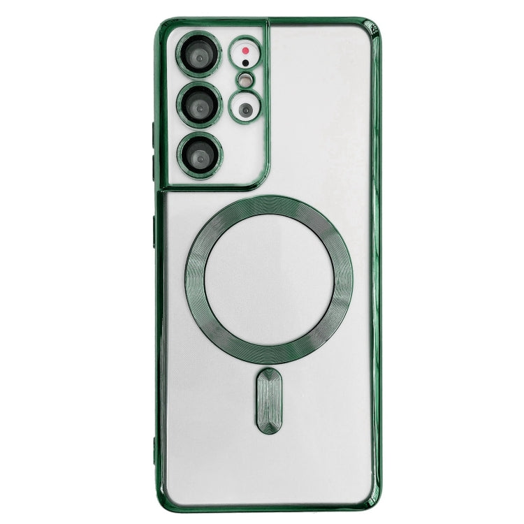 For Samsung Galaxy S22 Ultra 5G Electroplated Frame MagSafe Magnetic Phone Case(Dark Green) by buy2fix