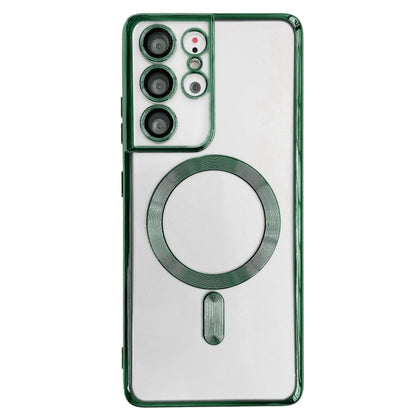 For Samsung Galaxy S22 Ultra 5G Electroplated Frame MagSafe Magnetic Phone Case(Dark Green) by buy2fix