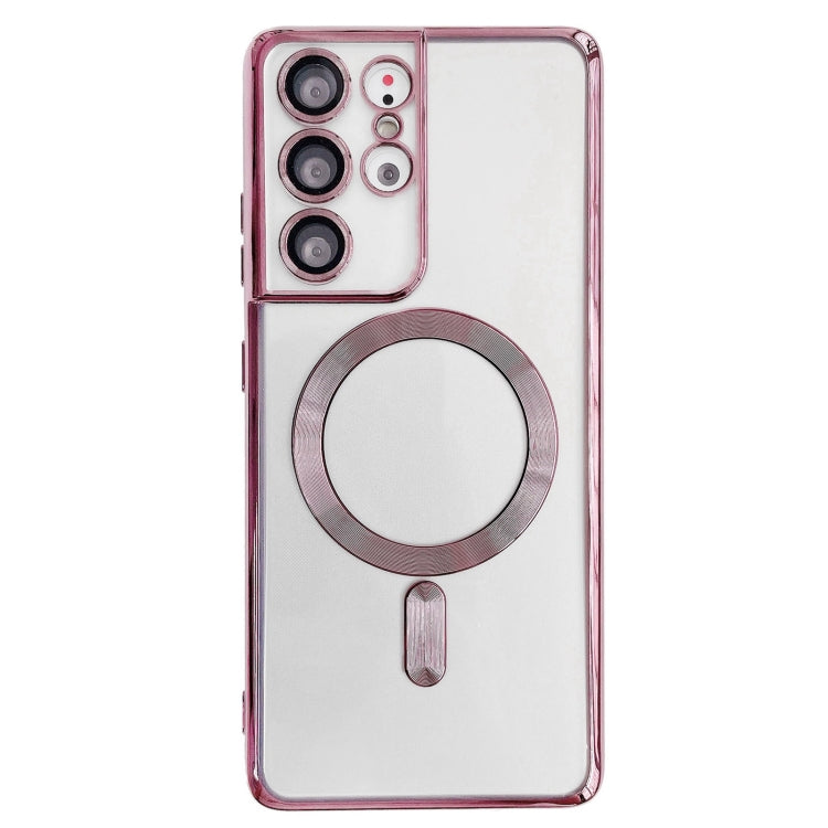For Samsung Galaxy S22 Ultra 5G Electroplated Frame MagSafe Magnetic Phone Case(Light Pink) by buy2fix