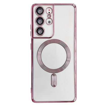 For Samsung Galaxy S22 Ultra 5G Electroplated Frame MagSafe Magnetic Phone Case(Light Pink) by buy2fix