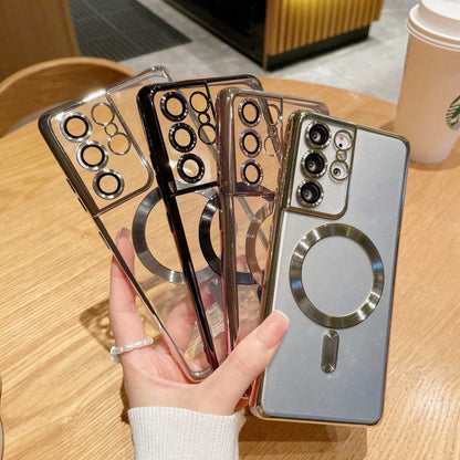 For Samsung Galaxy S22 Ultra 5G Electroplated Frame MagSafe Magnetic Phone Case(Silver) by buy2fix