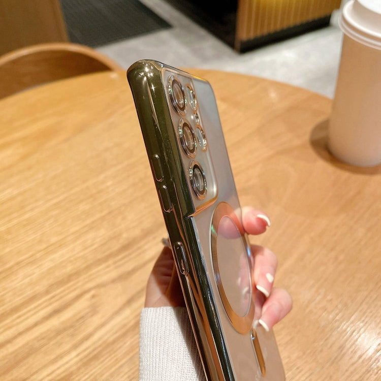 For Samsung Galaxy S22 Ultra 5G Electroplated Frame MagSafe Magnetic Phone Case(Dark Green) by buy2fix